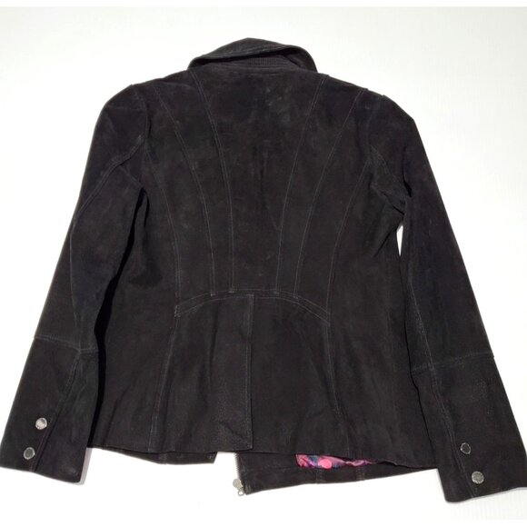 Isaac Mizrahi Women's Black Suede Leather Motorcycle Jacket  Size 8 627 - Picture 9 of 13